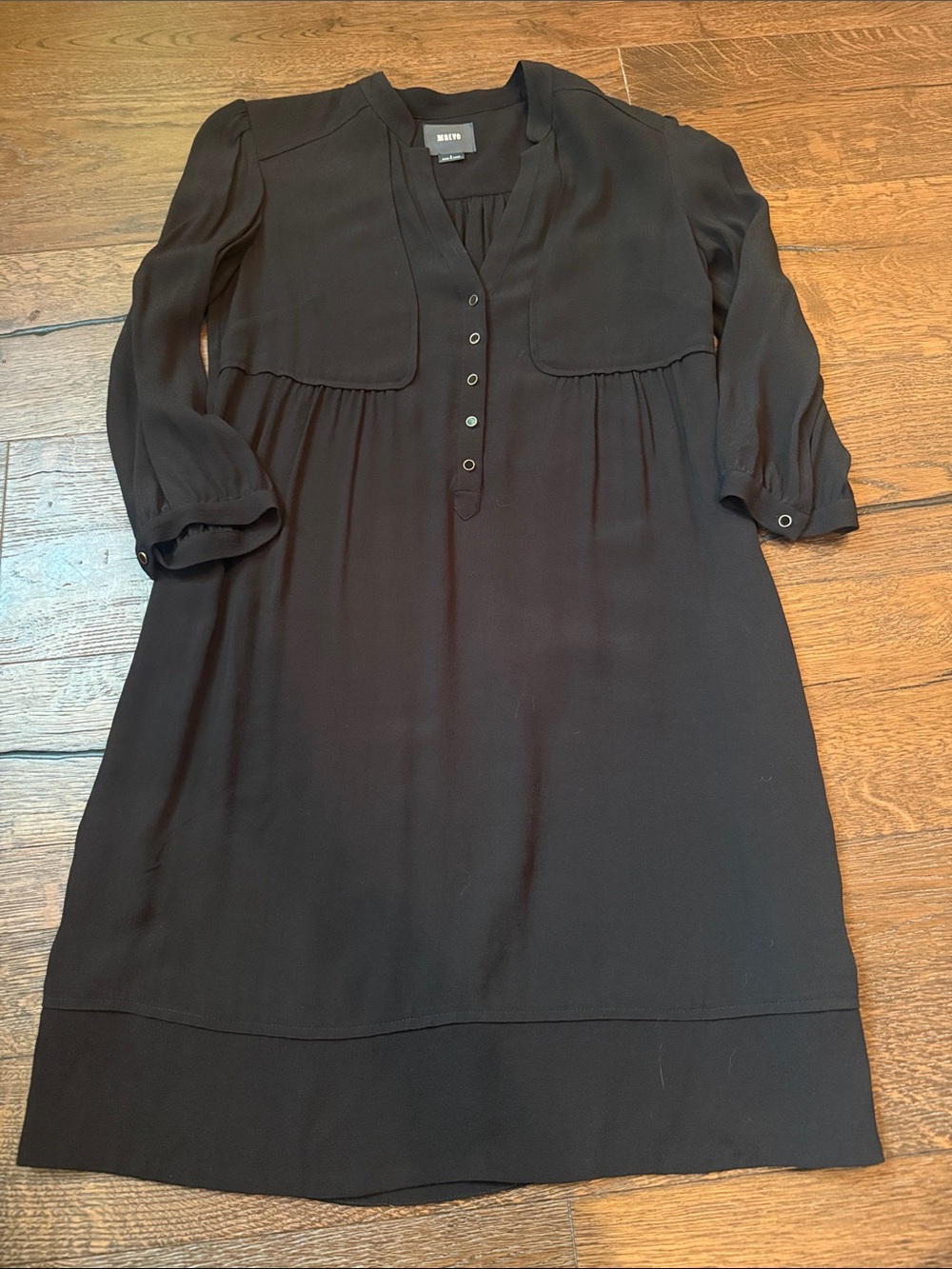 Maeve Black Button-Front Silk-Like Tunic Dress with pockets